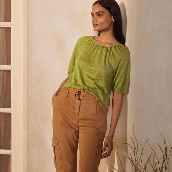 Boden Tabitha Green Linen Jersey Top Size 14 - Picture 3 of 11